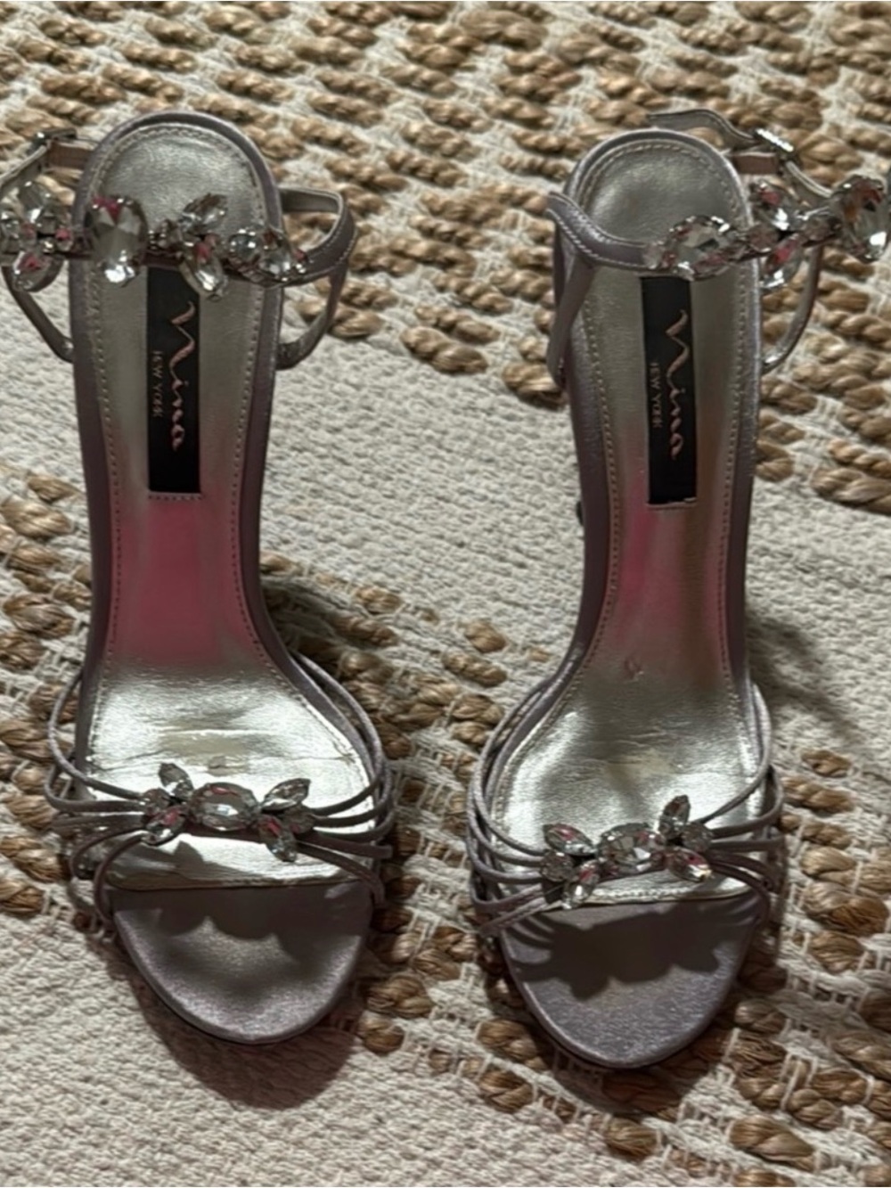 Nina Silver Crystal-Embellished Strappy Heels